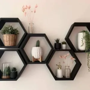 Wooden 5 pics Hexagon Wall Shelf