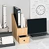 Wooden Bookcase Multipurpose Desktop Bookshelf with Drawers Counter Top Bookcase for Office Supplies Display Shelf Rack Free Style Desk Organizer High Capacity